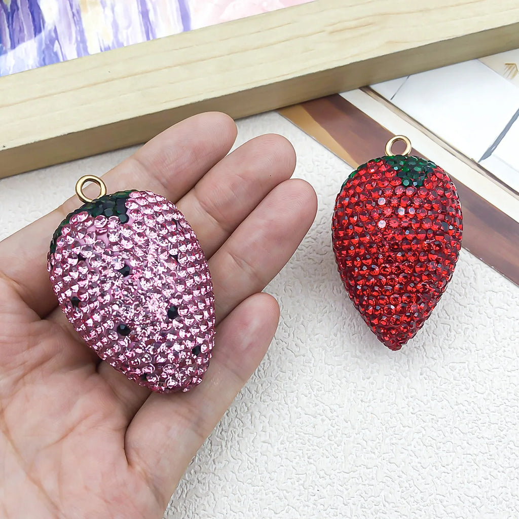 Crystal Rhinestone Strawberry charm pendant for DIY keychain and jewelry accessories