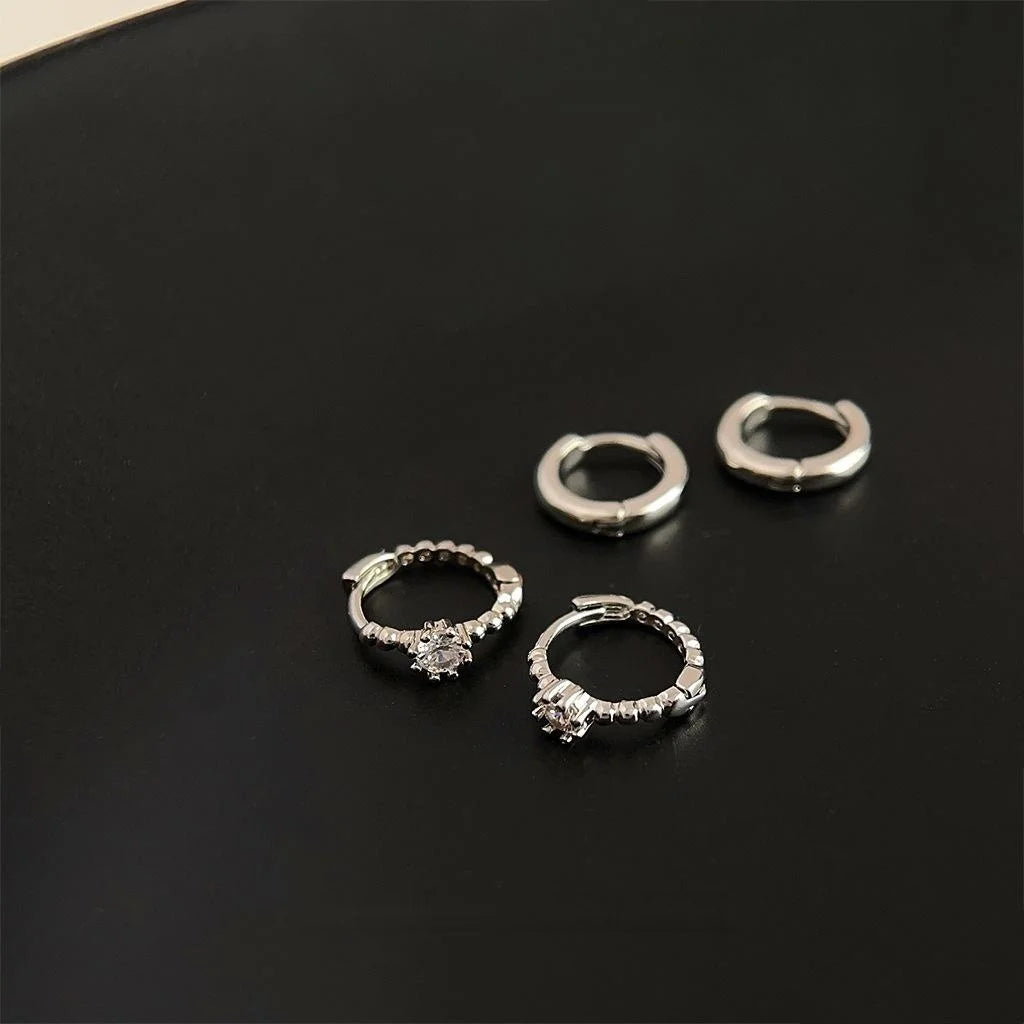 Minimalist Copper Round Zircon Stud Earrings Geometric Ring Design Daily Wear Jewelry