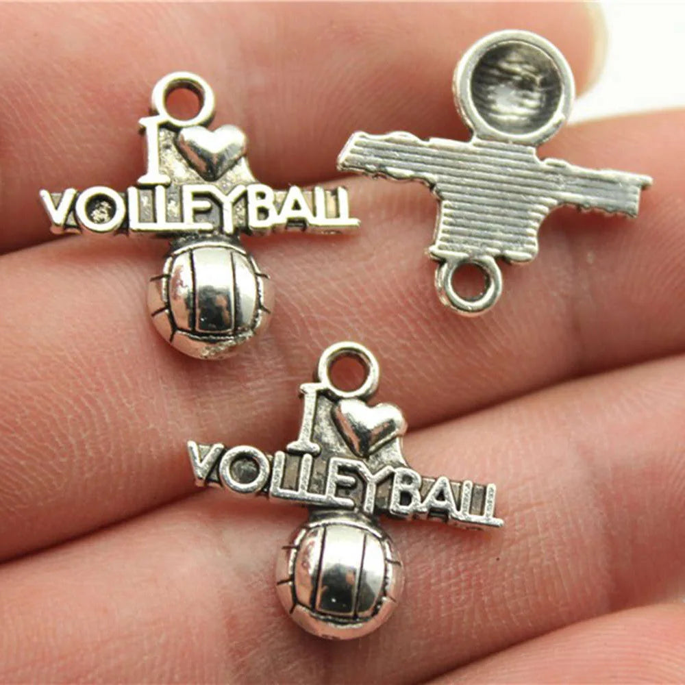 21x20mm 1.4g Multicolor Zinc Alloy I Love Volleyball Charm Pendant for Sports Jewelry Making