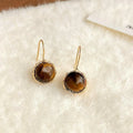 2025 Autumn Winter Natural Tiger Eye Round Geometric 14K Plated Vintage Drop Earrings