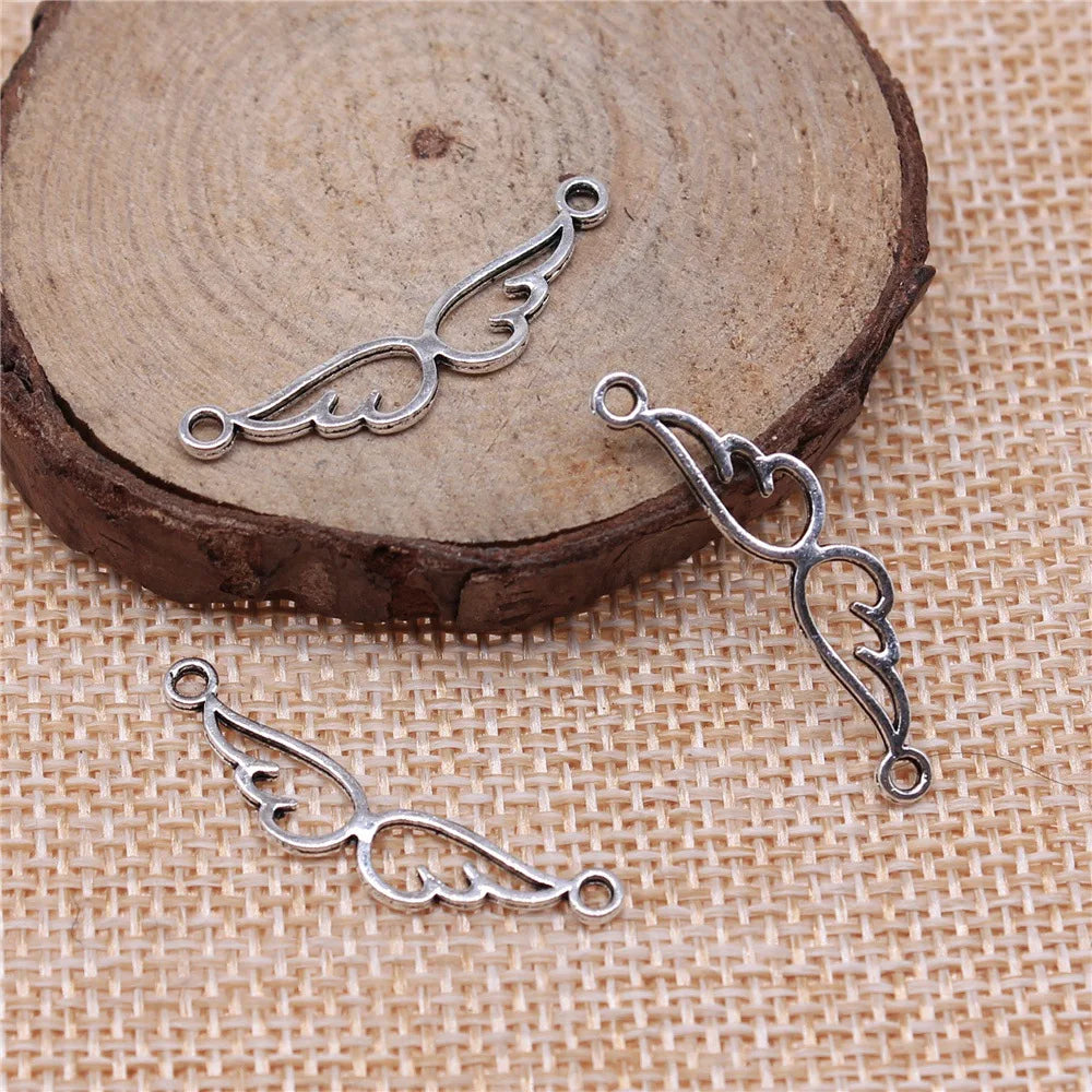 28x5mm 0.5g Multicolor Zinc Alloy Angel Wing Connector Charm for DIY Bracelet Necklace Making