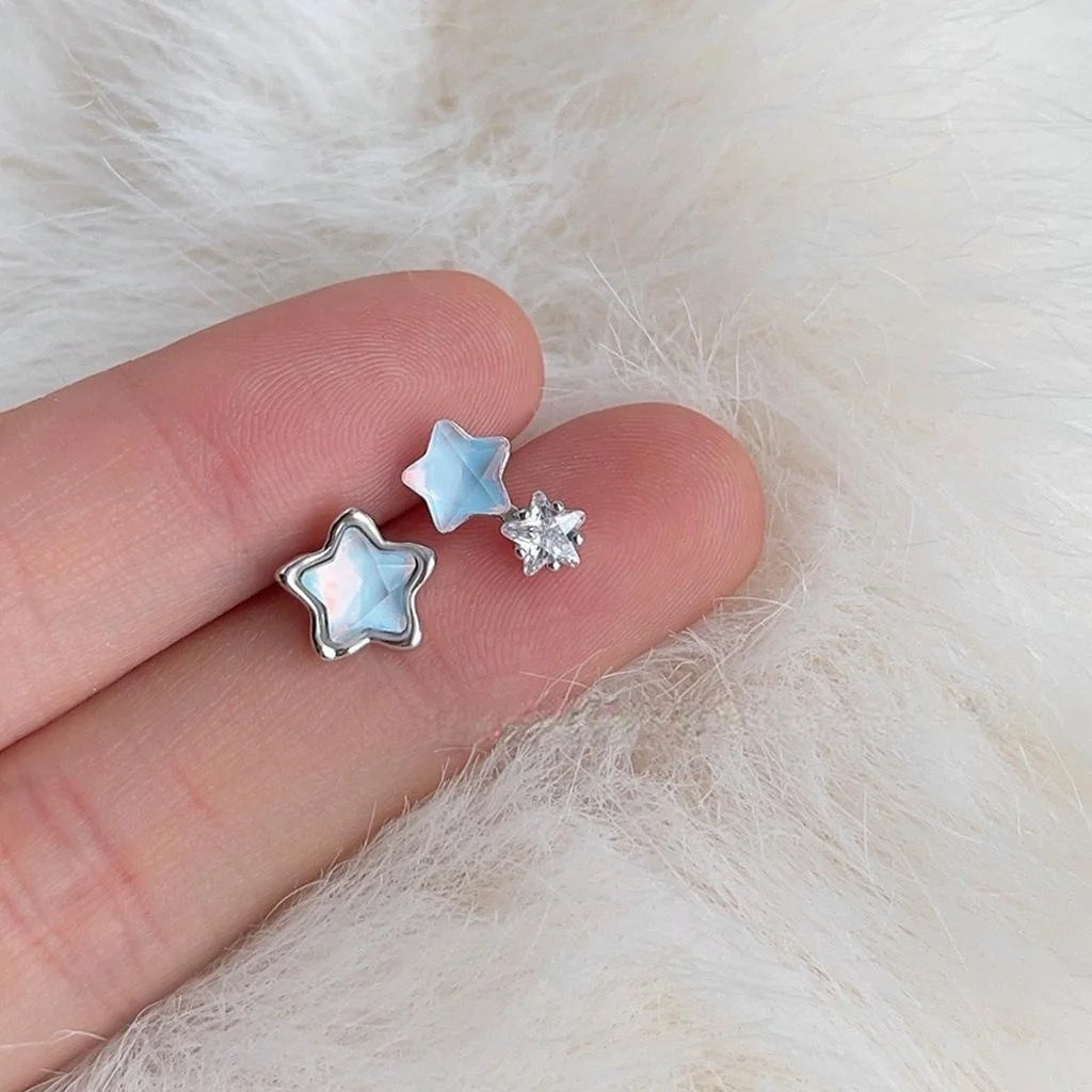 Fresh Dainty Star Stud Earrings Copper Glass Crystal Micro Pave Zircon Cute Minimalist Jewelry