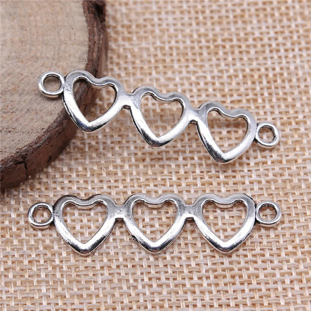 43x11mm 1.3g Antique Silver Zinc Alloy Heart Connector Charm for Bracelet Necklace Making