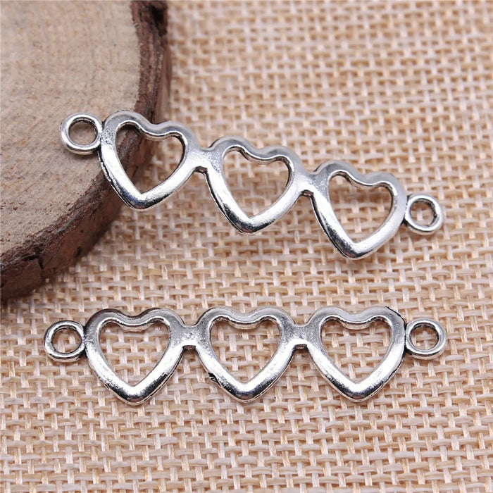 43x11mm 1.3g Antique Silver Zinc Alloy Heart Connector Charm for Bracelet Necklace Making