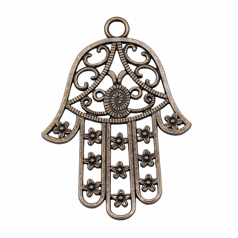 85x62mm 18.5g Zinc alloy Hollow Flower Hamsa Hand charm pendant for DIY necklace jewelry making