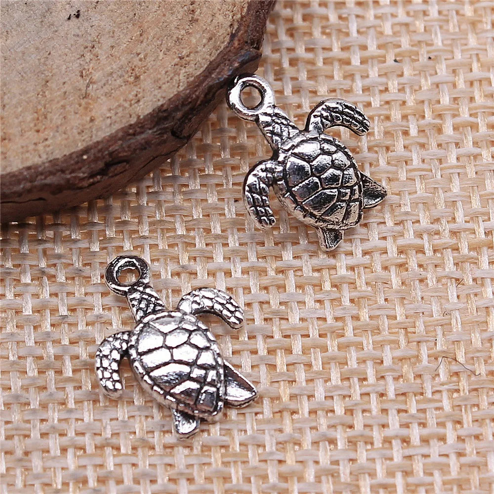 15x12mm 0.9g Antique Silver Zinc Alloy Turtle Charm Pendant for DIY Ocean Theme Jewelry Making