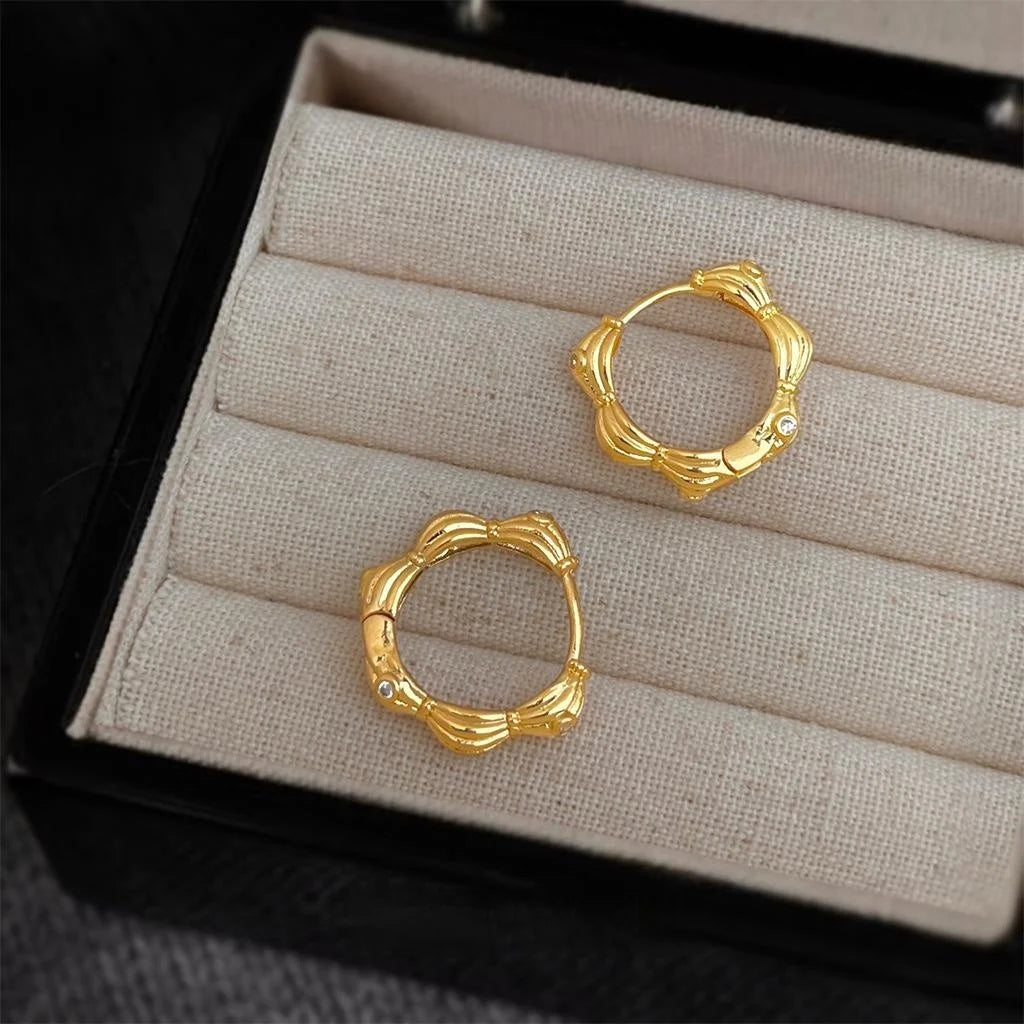 14K Gold Plated Copper Micro Pave Zircon Geometric Round Drop Earrings Minimalist Fashion