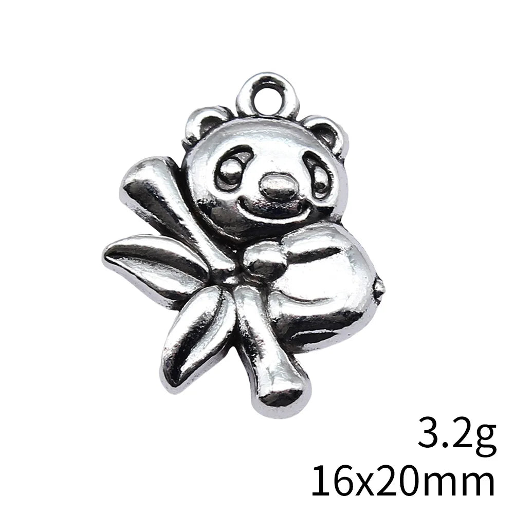 16x20mm 3.2g Antique Silver Zinc Alloy Panda with Bamboo Bear Cat Charm Pendant for DIY Chinese Style Jewelry