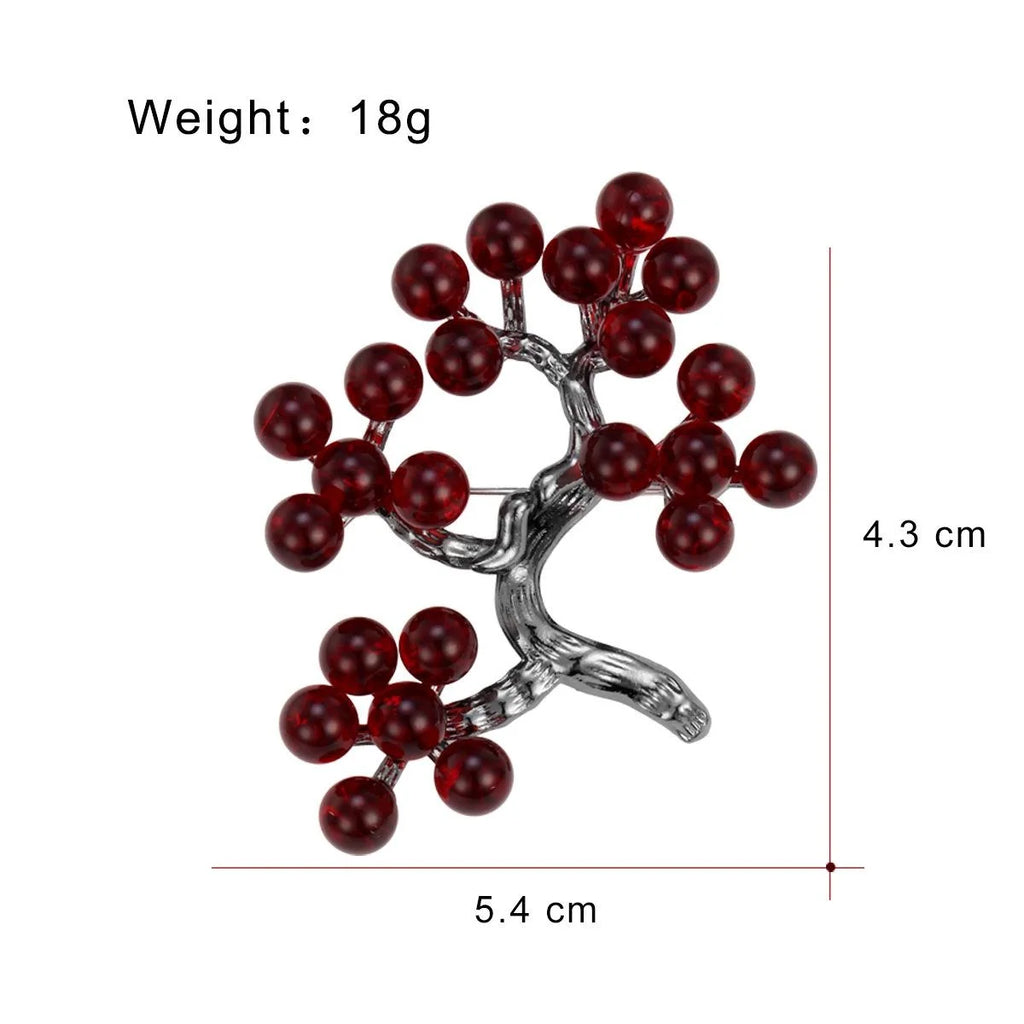 Elegant Blue Glass Holly Berry Tree Brooch With Silver Alloy Branch, Women's Lapel Pin Corsage Gift