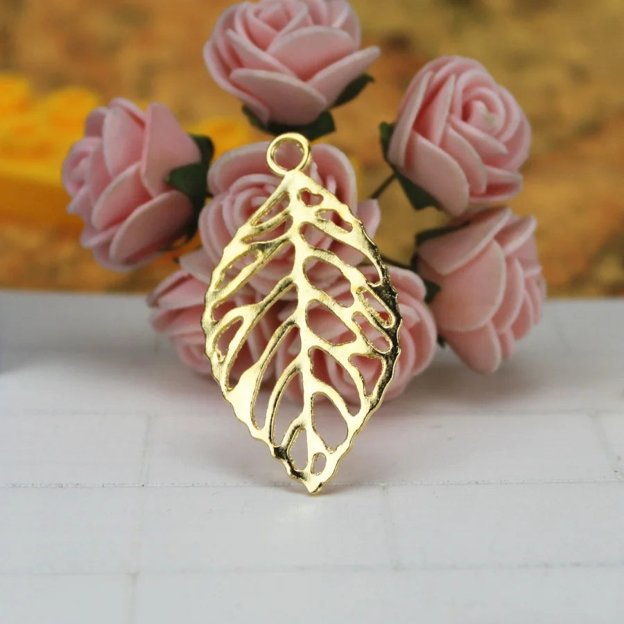 48x26MM Gold Zinc Alloy Leaf Charm Pendant for DIY Necklace Bracelet Jewelry Making