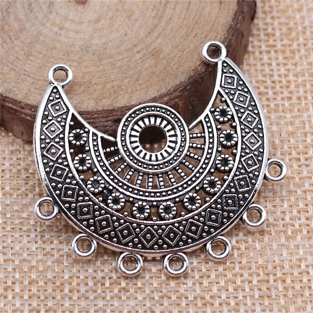 43x41mm 7.4g Antique Zinc Alloy Half Moon Multi Hole Earring Connector Charms for DIY Jewelry Making