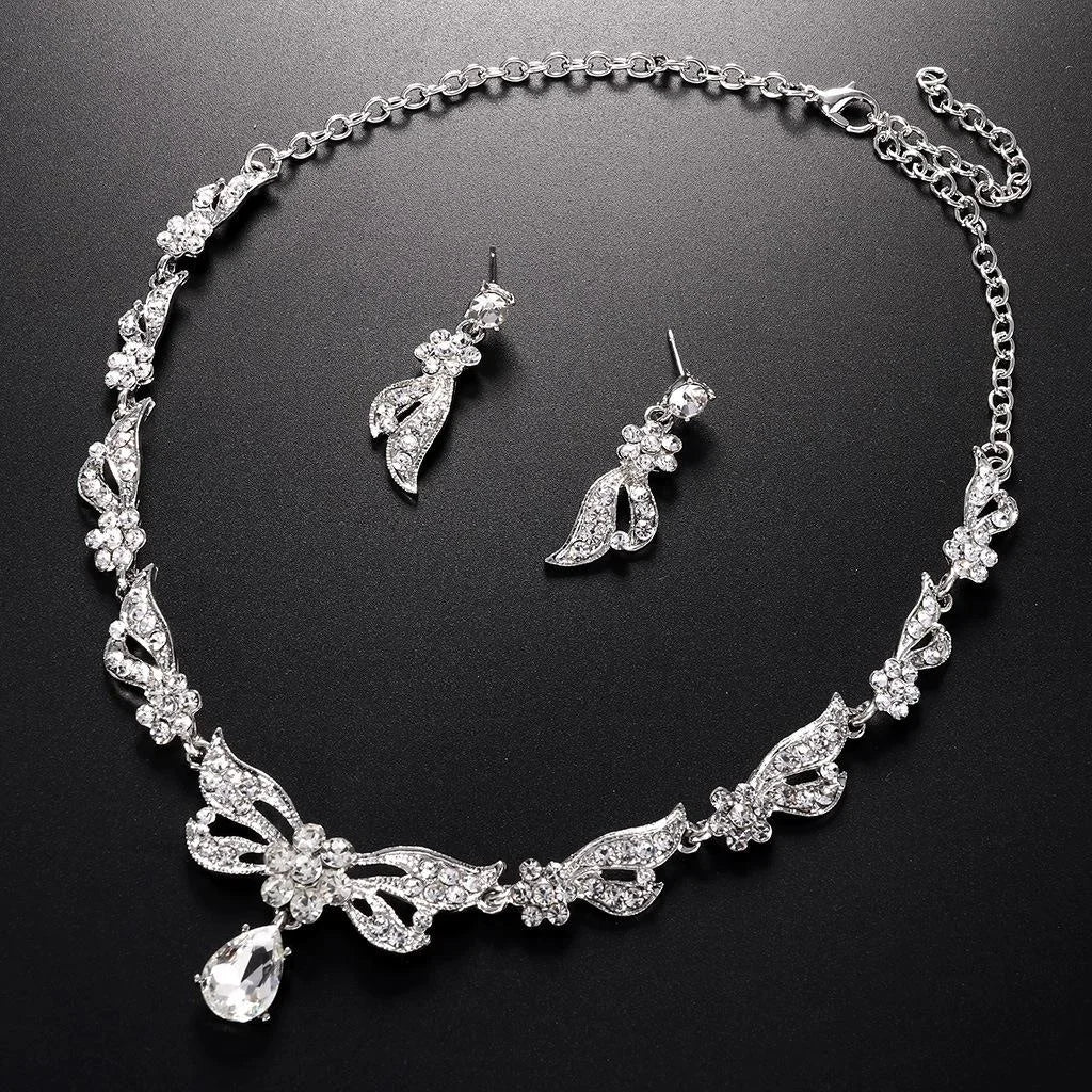 Elegant Bridal Crystal Rhinestone Butterfly Necklace And Earrings Jewelry Set For Wedding Party Banquet Gift
