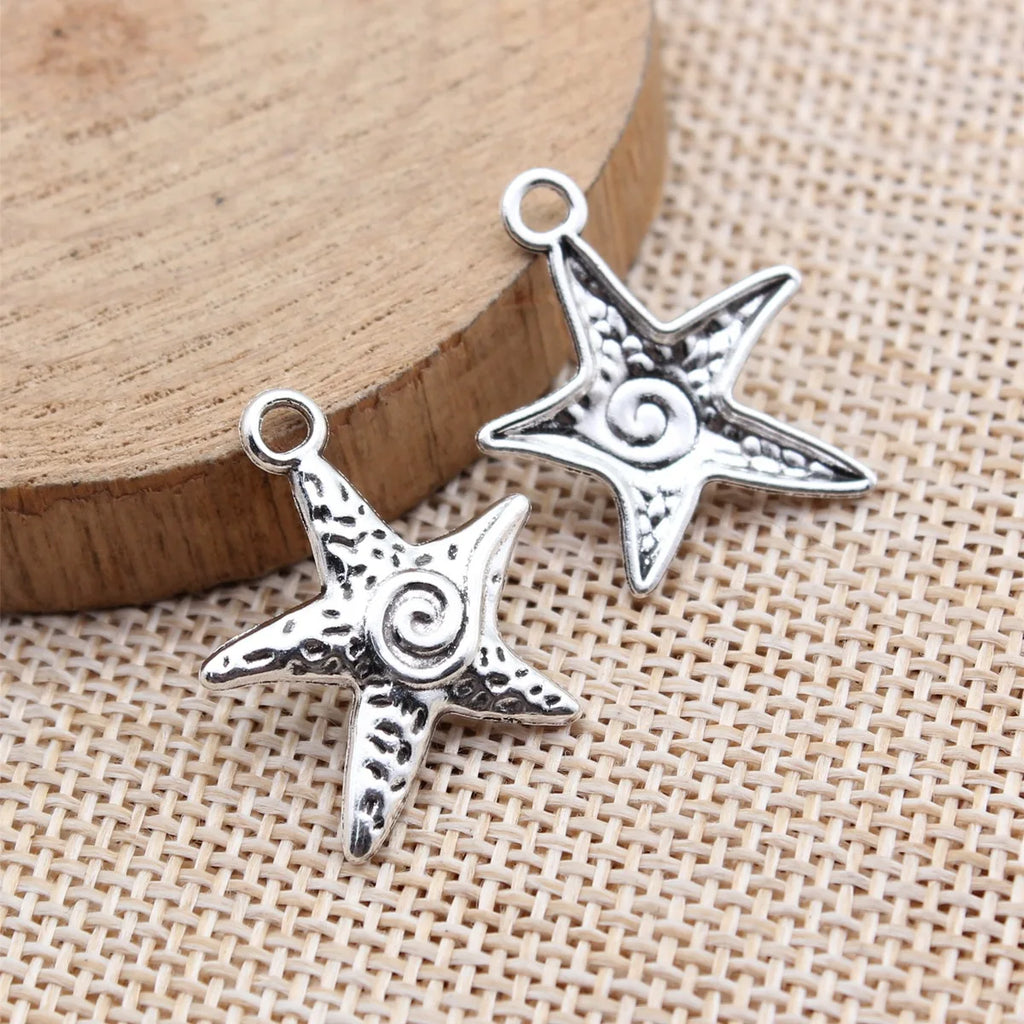 23x20mm 1.2g Multi Color Zinc Alloy Spiral Starfish Charm Pendant for DIY Ocean Jewelry Making