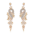 Luxury Green Crystal Leaf Tassel Earrings, Gold Alloy Rhinestone Geometric Dangle Jewelry For Wedding Party