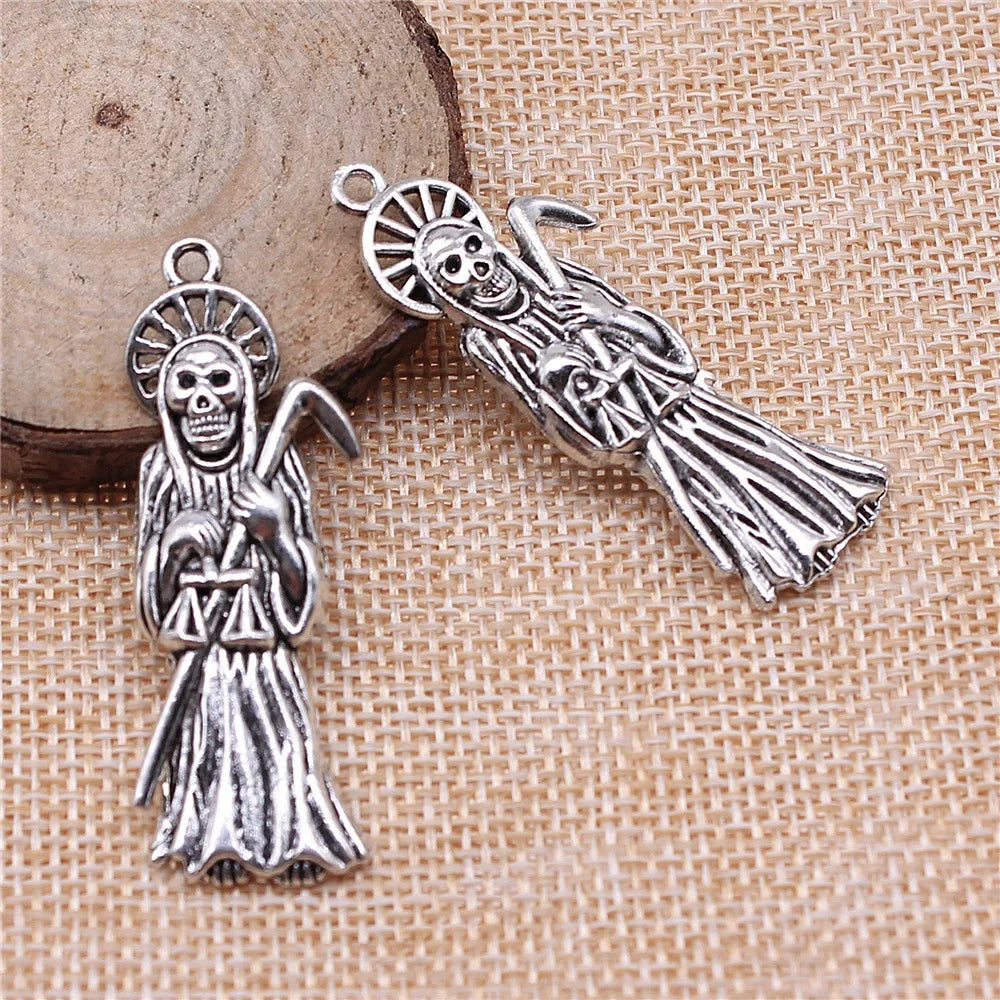51x19mm 4.7g Antique Silver Zinc Alloy Skull Grim Reaper Charm Pendant for Gothic Jewelry Making