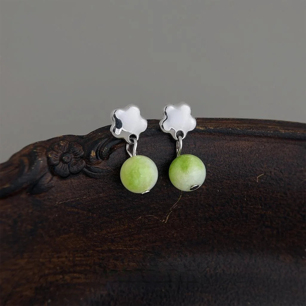 Handmade Natural Stone Geometric Flower Drop Earrings Forest Style Summer Jewelry For Women