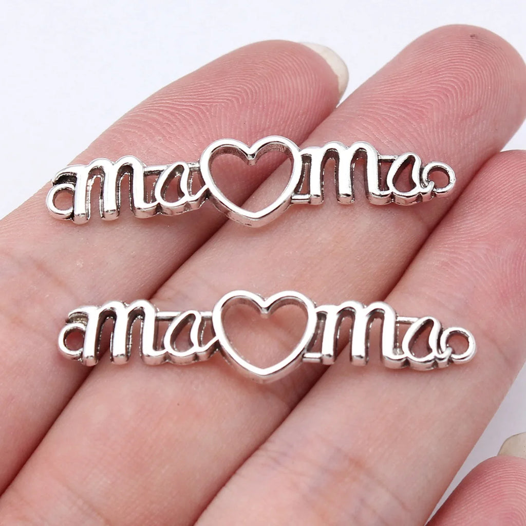 41x9mm 1.8g Antique Silver Zinc Alloy MAMA Heart connector charm for DIY bracelet making
