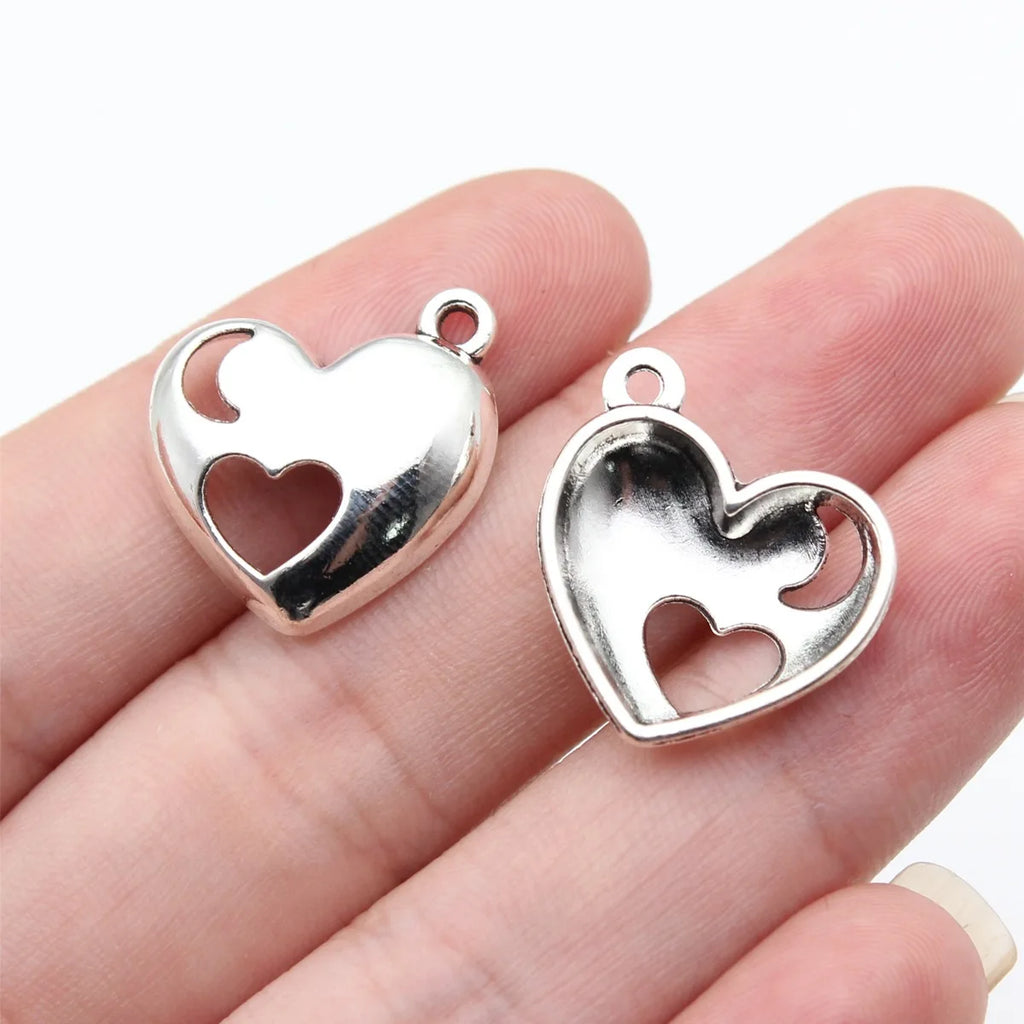 20x19mm 1.9g Antique Silver Zinc Alloy Moon Heart Charm Pendant for DIY Bracelet Necklace Jewelry
