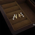 French Vintage Double Layer Pearl Stud Earrings, Copper Irregular Double Ring Geometric Jewelry