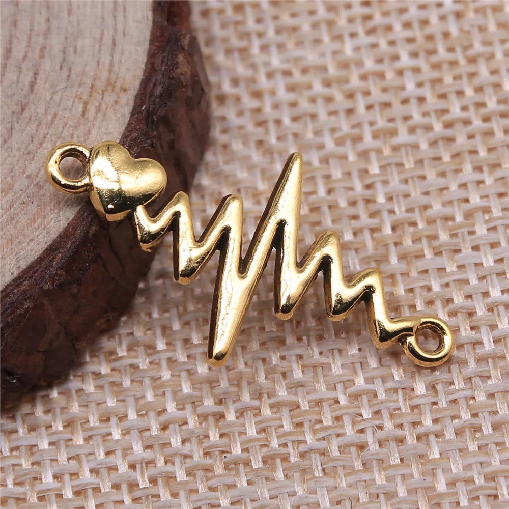 31x17mm 1.6g Multicolor Zinc Alloy Heartbeat Heart Connector Charm for DIY Bracelet Jewelry Making