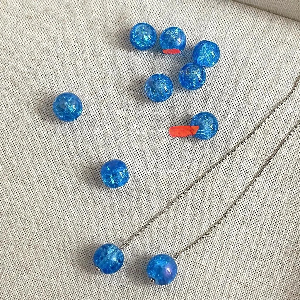 Blue Planet Glass Crushed Ice Long Tassel Ear Thread Drop Earrings Geometric Fresh Style
