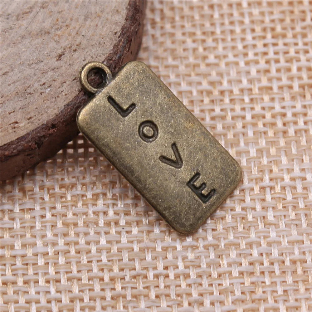 25x12mm 2.3g Antique Bronze Zinc Alloy Double Sided Love Charm Pendant for DIY Bracelet Necklace