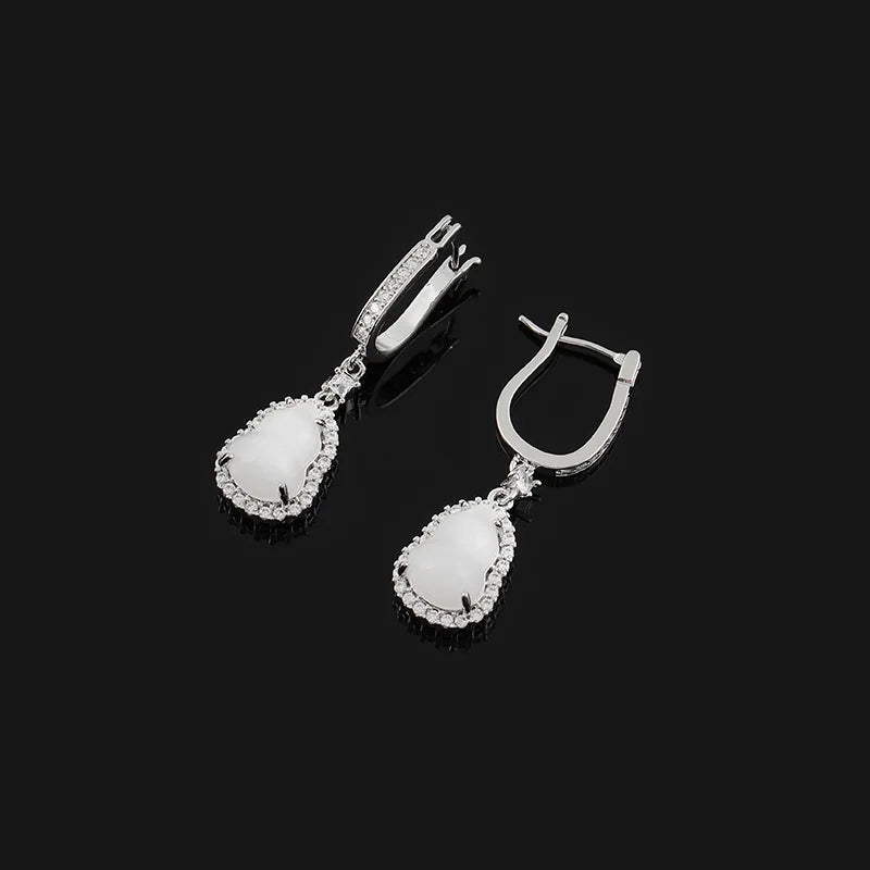 Vintage Chinese Gourd Teardrop Alloy Rhinestone Stud & Clip On No Piercing Dangle Earrings