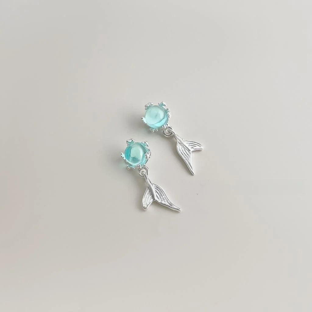 Mini Mermaid Tail Stud Earrings Copper Silver Plated Pin Cute Forest Style Jewelry For Women