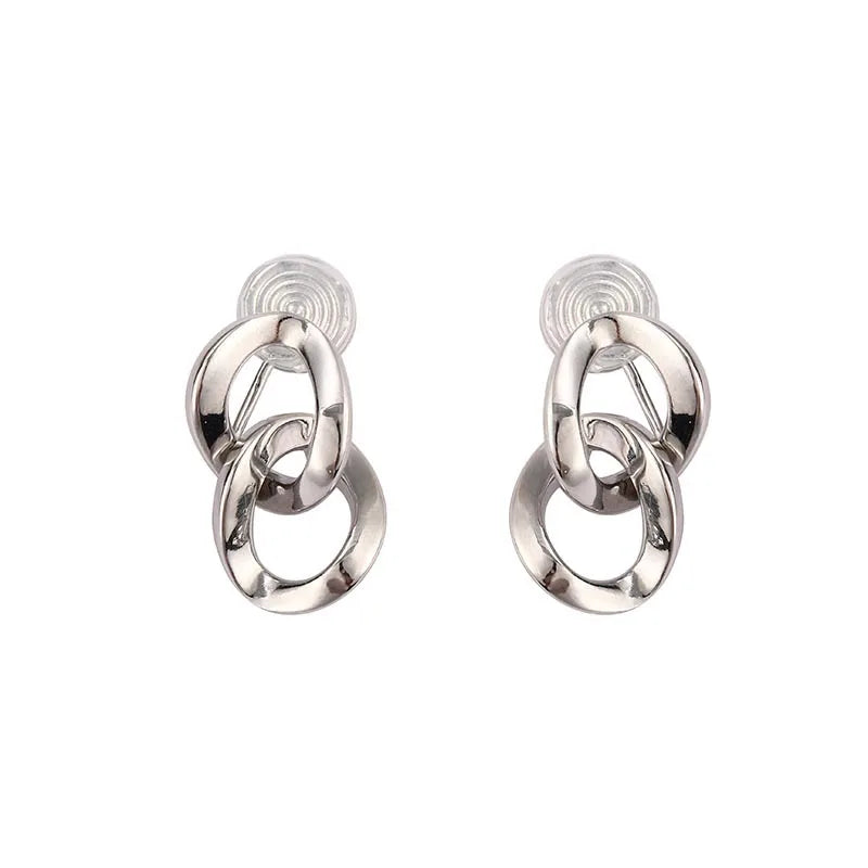 Vintage Silver Alloy Chunky Chain Link Drop Stud & Clip On No Piercing Hong Kong Style Earrings