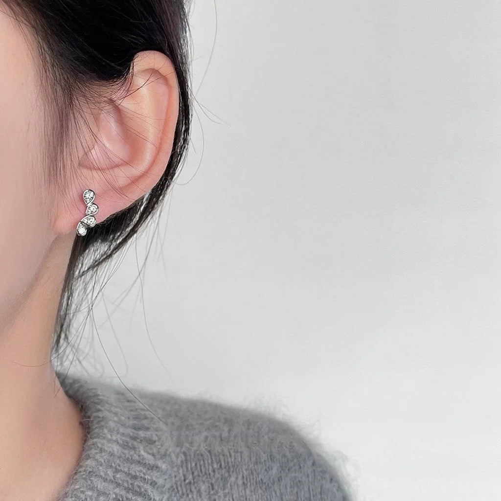 Minimalist Copper Teardrop Flower Petal Micro Pave Zircon Drop Earrings