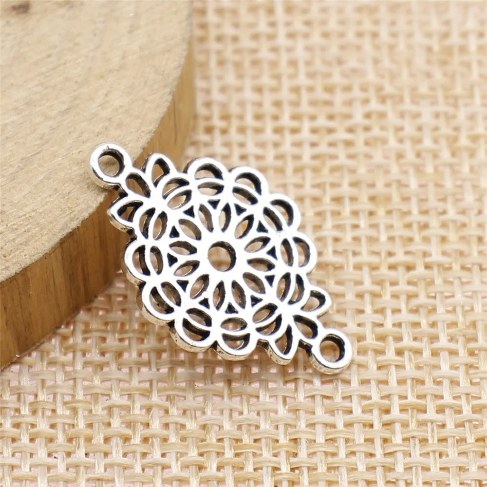 15x25mm 1.1g Antique Silver Zinc Alloy Flower Connector Charm for DIY Vintage Jewelry Making