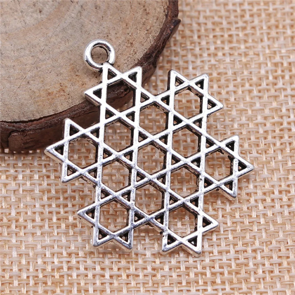 40x31mm 4g Antique Silver Zinc Alloy Hexagram Charm Pendant for DIY Necklace Bracelet Making