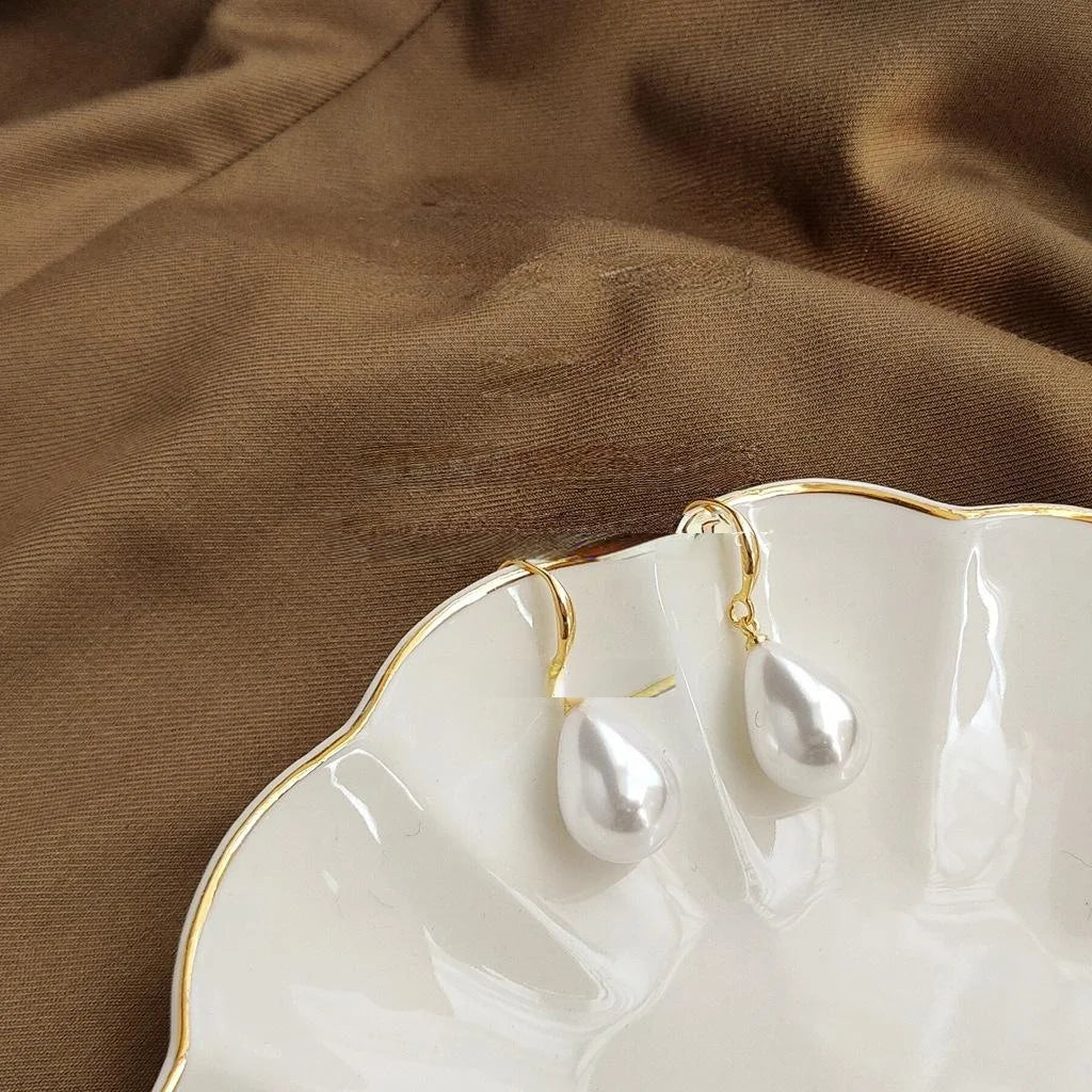 Sweet Korean Japanese Style Pearl Teardrop Drop Earrings High Gloss Resin Minimalist Jewelry