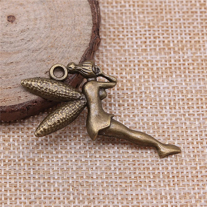49x29mm 3g Antique Bronze Zinc Alloy Listening Angel Charm Pendant for DIY Necklace Making
