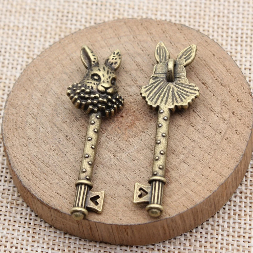 50x15mm 5.3g Multicolor Zinc Alloy Rabbit Key Charm Pendant for DIY Bag Keychain Jewelry Making