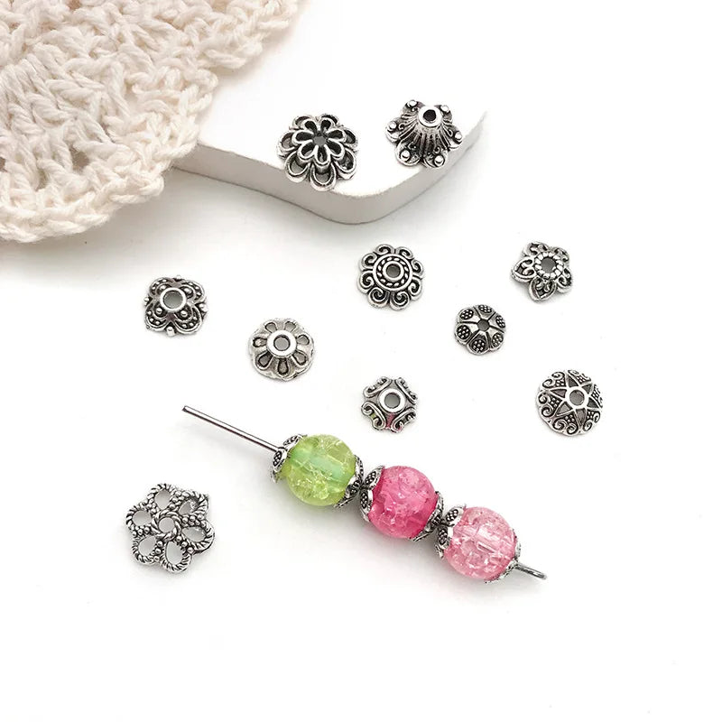 Antique Silver Zinc Alloy Flower Bead Caps Spacer Beads for DIY Bracelet Jewelry Making