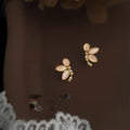 Luxury Floral Petal Stud Earrings With Glass Cat Eye Stone Micro Pave Zircon