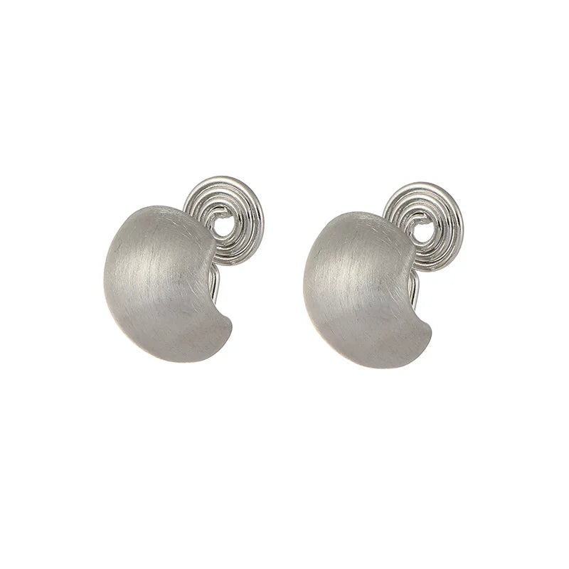 Elegant Brushed Alloy Gold Bean Swirl Stud & Clip On No Piercing Minimalist Fashion Earrings