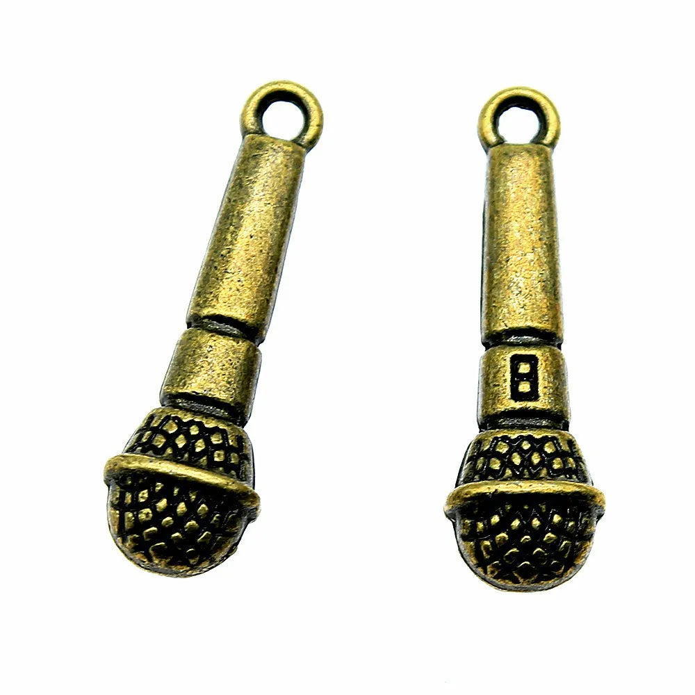 25x7mm 1.8g Multicolor Zinc Alloy Microphone Charm Pendant for DIY Music Theme Jewelry Making