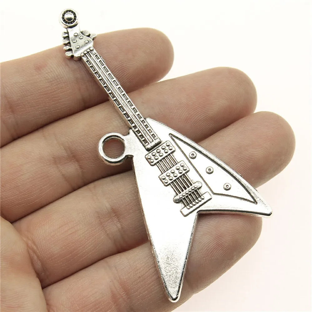 77x32mm 10.3g Multicolor Zinc Alloy Electric Guitar Charm Pendant for Music Theme DIY Jewelry Making