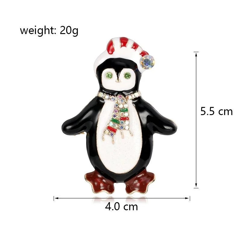 Cute Christmas Penguin Enamel Brooch With Rhinestone Scarf, Festive Animal Lapel Pin Corsage Gift
