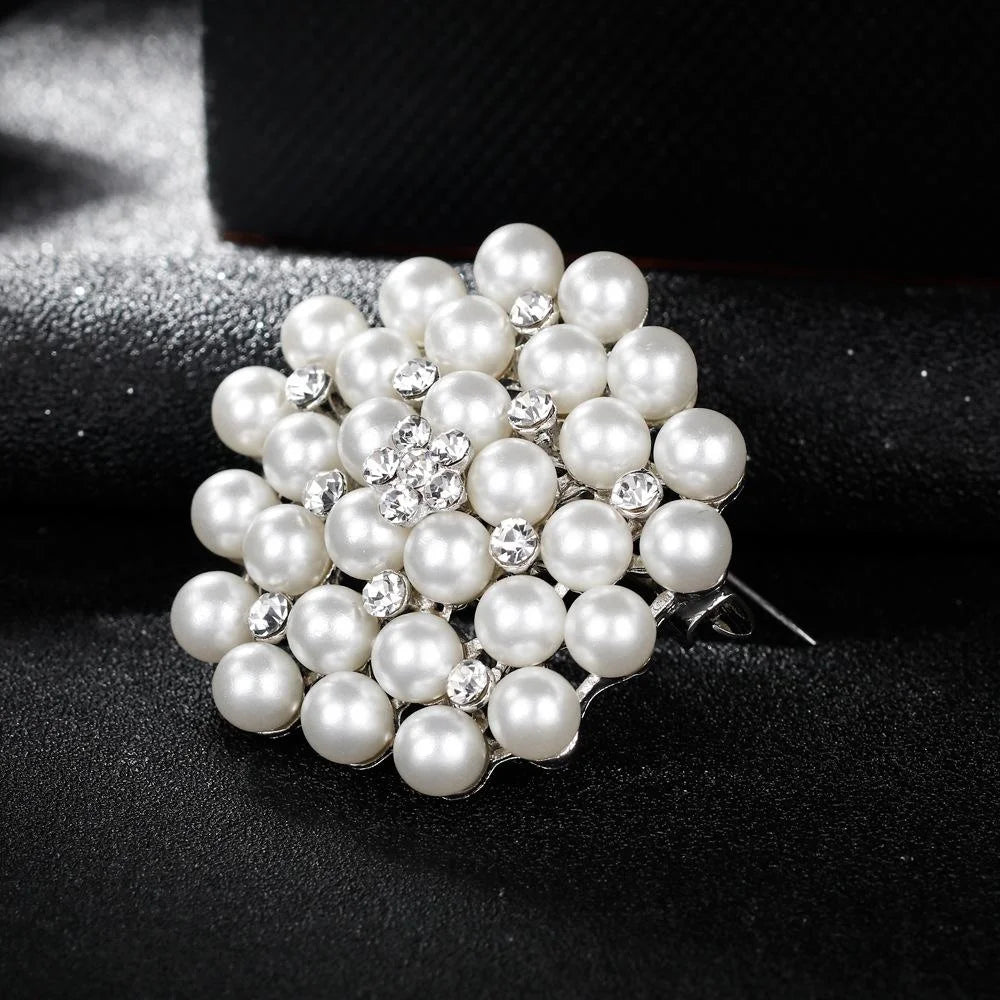 Elegant Multi Pearl Rhinestone Flower Brooch, Gold Tone Alloy Lapel Pin Corsage Suit Accessory Gift