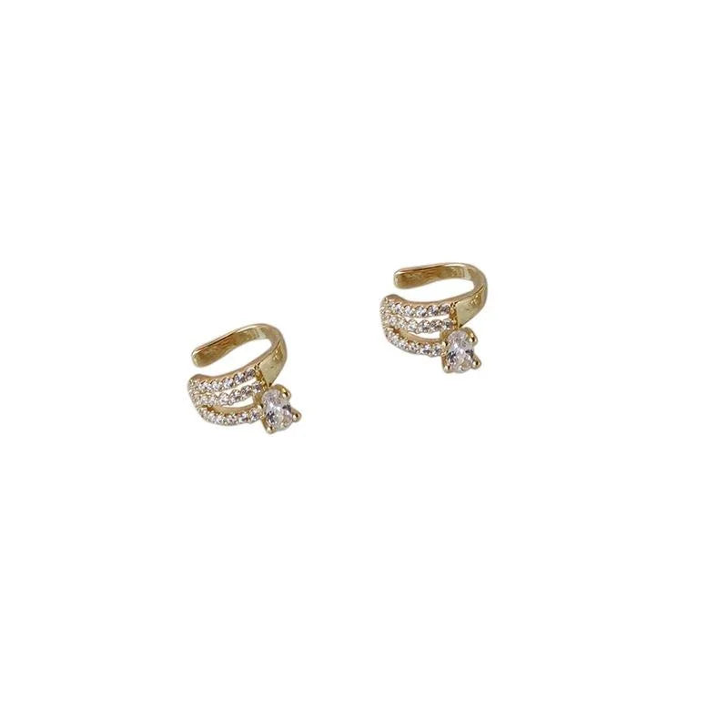 Korean Japanese Irregular Geometric Zircon Copper Clip On Drop Earrings For Women