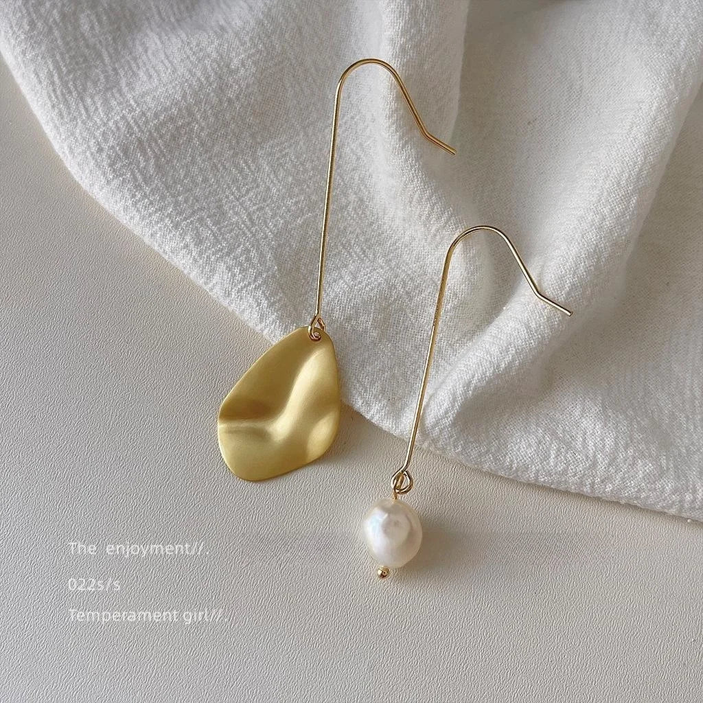 14K Gold Plated Asymmetric Baroque Freshwater Pearl Teardrop Drop Earrings