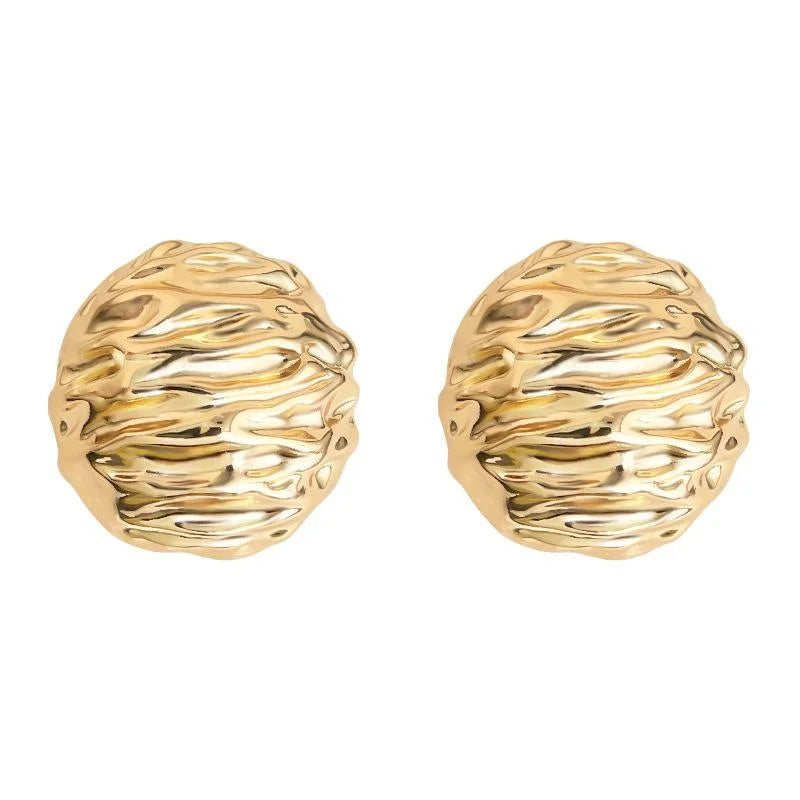 Old Money Style Walnut Texture Geometric Round Oval Stud Earrings For Women
