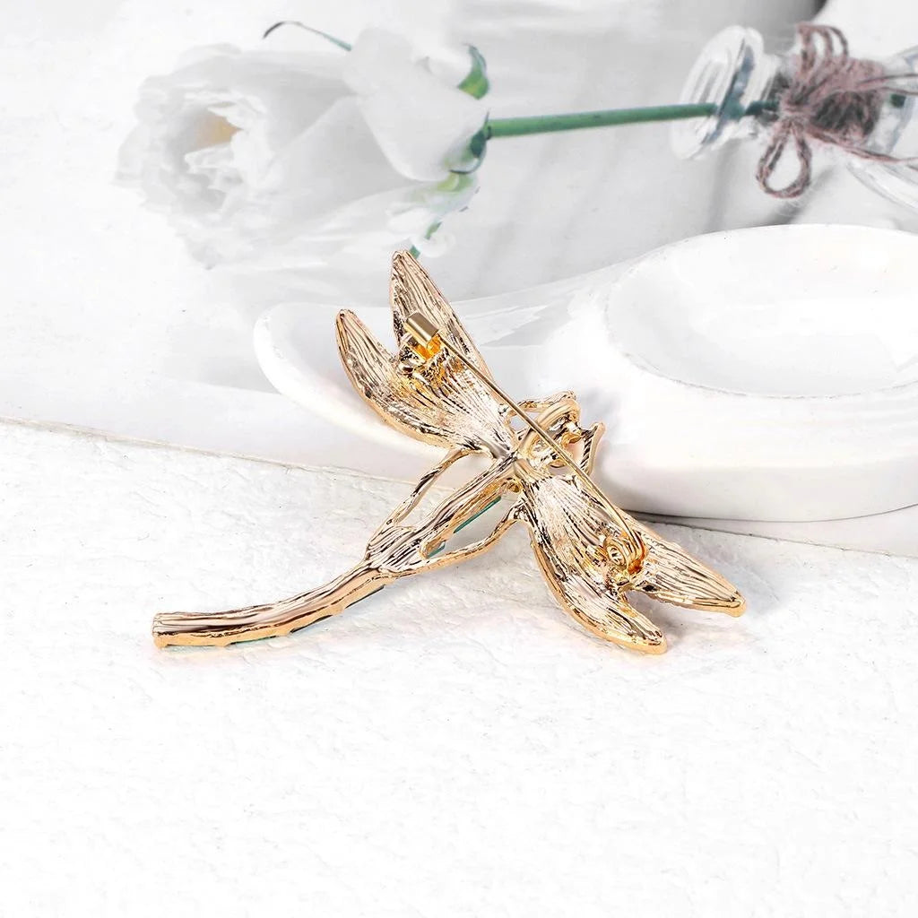Elegant Dragonfly Rhinestone Brooch With Green Crystal Wings, Alloy Lapel Pin Corsage Suit Accessory