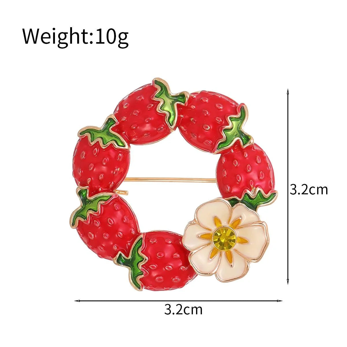 Cute Enamel Strawberry Wreath Brooch With Flower Rhinestone, Alloy Lapel Pin Corsage Suit Accessory Gift
