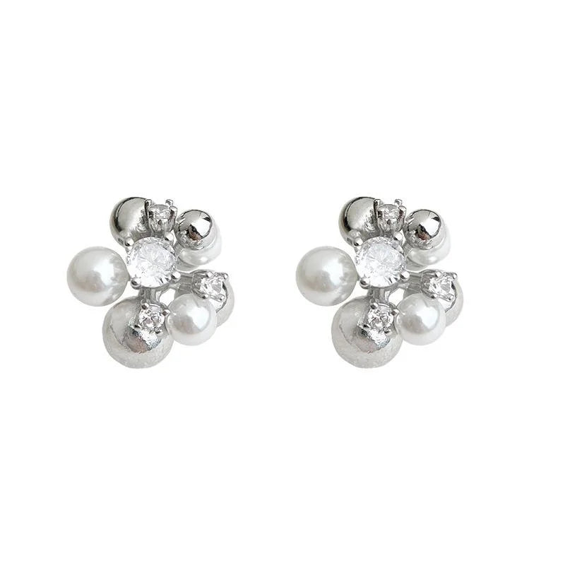 Minimalist Flower Ball Micro Pave Zircon Copper Stud Earrings