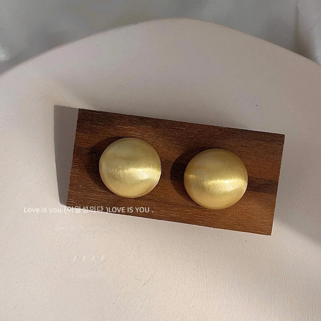 14K Plated Copper Round Stud Earrings With Brushed Finish Fashion Jewelry