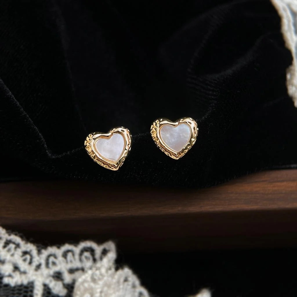 Natural Shell Irregular Heart Bow Geometric Drop Earrings Elegant Minimalist